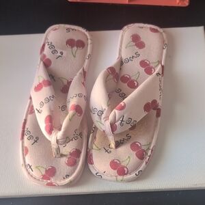 🍒New Sweet Cherry Print Fabric Flip-Flop Slippers - Size 9